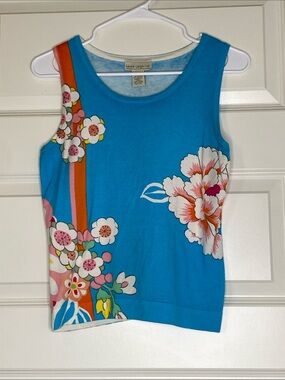 Y2K Laura Leigh Sleeveless Floral Tank Top — Bright Blue